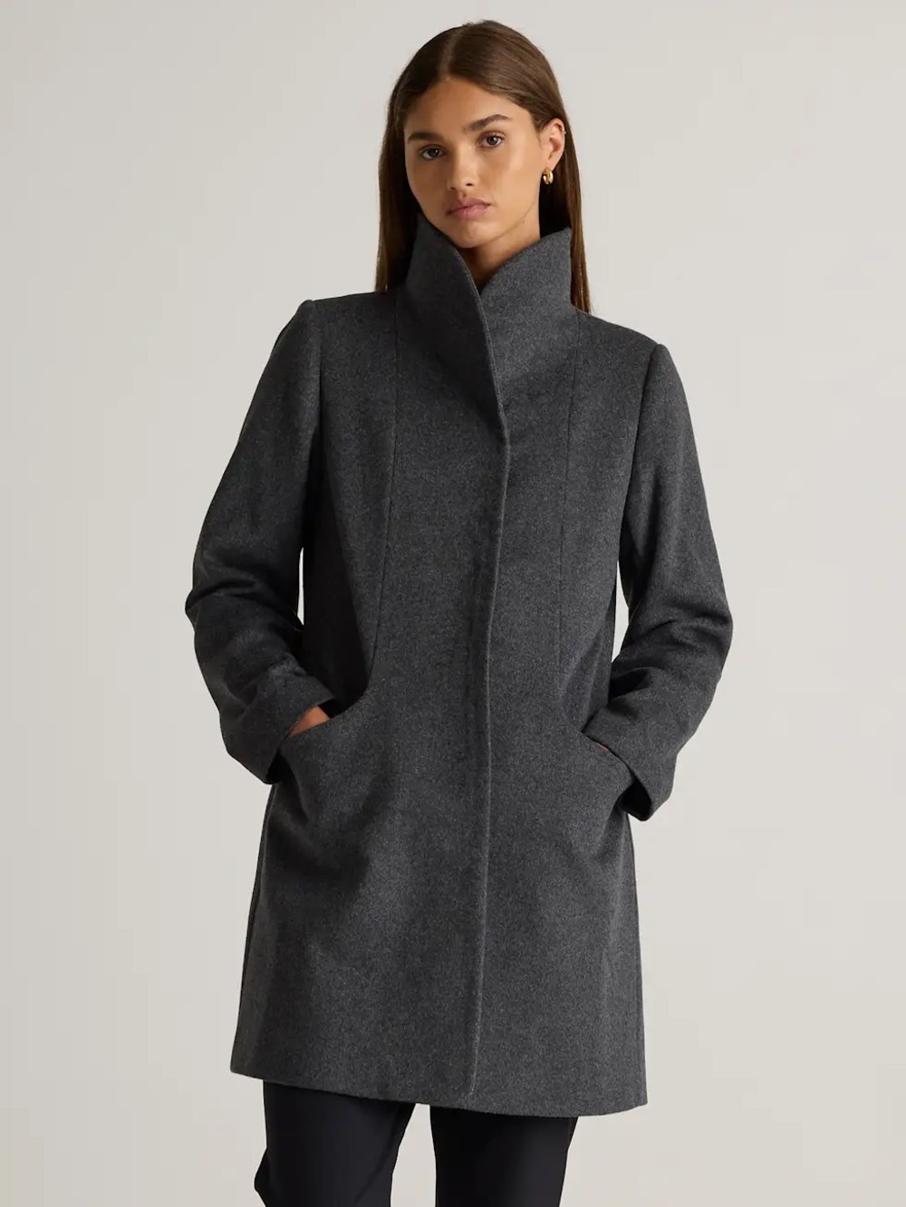 Quince Italian Wool Heather Charcoal Grey Cocoon Coat Jacket